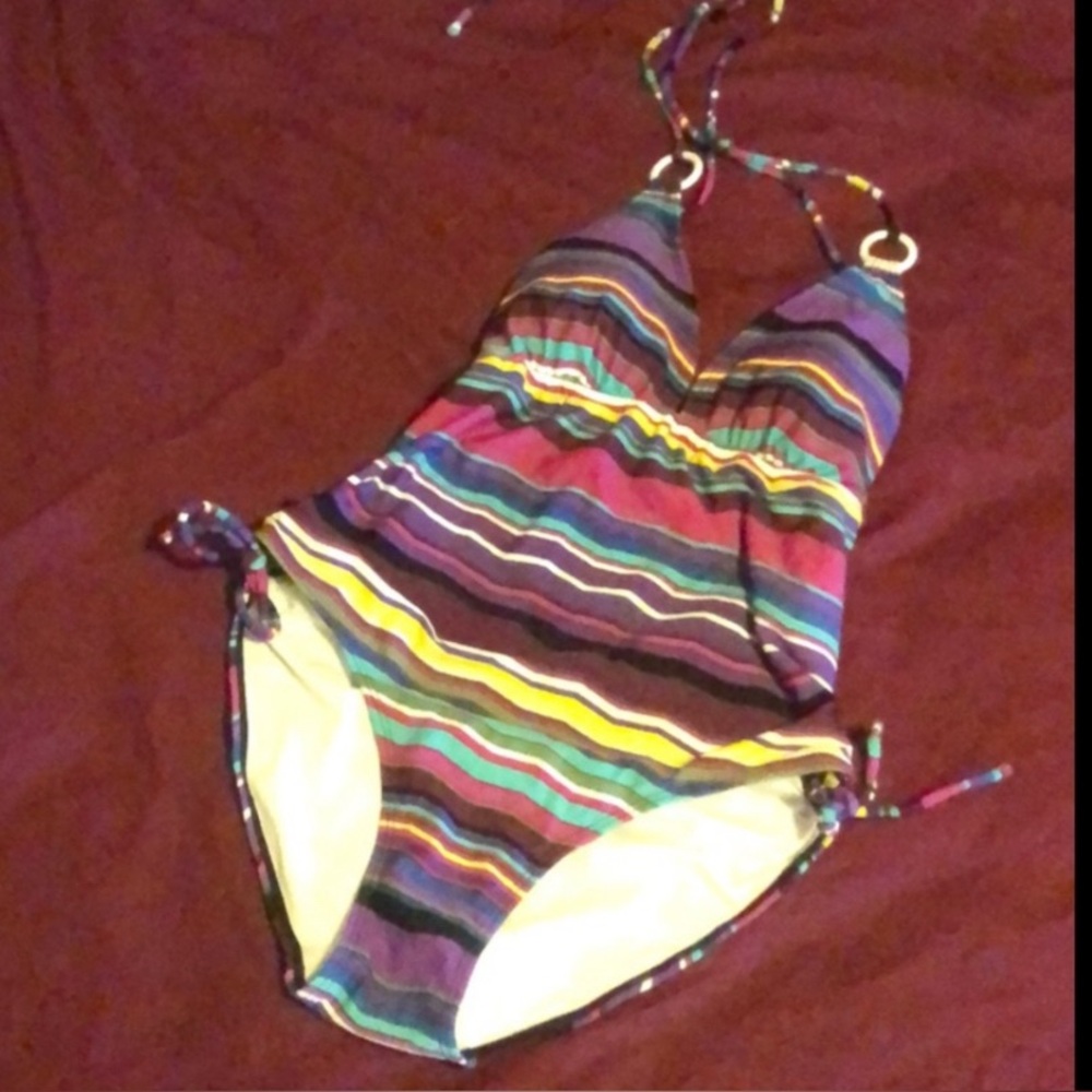 One peice striped bathing suit suit medium new